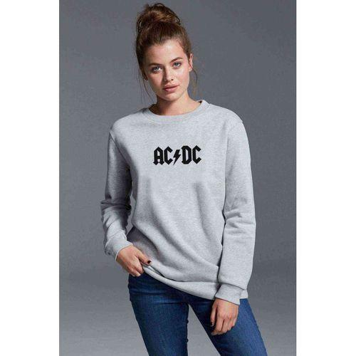 ACDC Logo Gri Baskılı Gri Kadın Sweatshirt