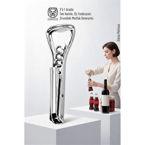 3’ü 1 Arada Profesyonel Çelik Tirbüşon: Lüks Şişe ve Kavanoz Açacağı Kombine Set