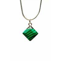 Malakit Doğal Taşı Zincirli El Yapımı Kolye Uç: 1,5 cm Zincir: 20 cm Kutulu