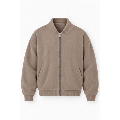 Ravello %100 Şönil Relaxed Fit Kolej Yaka Fermuarlı Lamineli Ceket - Çakıl Taşı