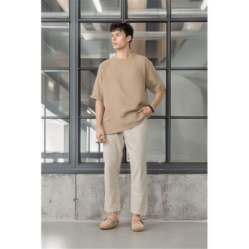 Pamuk Flamli Düz Paça Rahat Kalıp Jogger Erkek Pantolon - Kum Beji