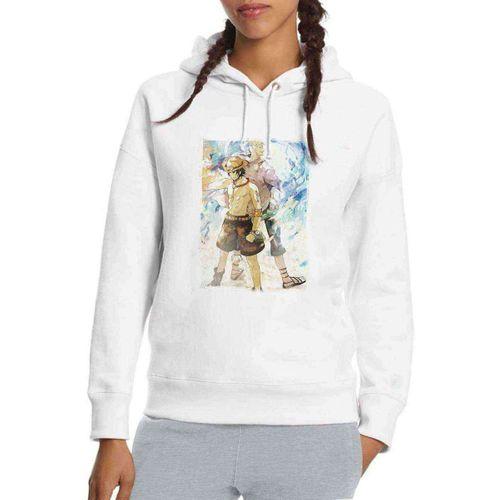Anime One Piece Ace Of Spades Baskılı Beyaz Kadın Kapşonlu Sweatshirt