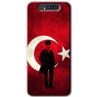 Samsung Galaxy A80 Kılıf Baskılı Kapak - Atatürk Bayrak + 5D Tam Kaplayan Cam
