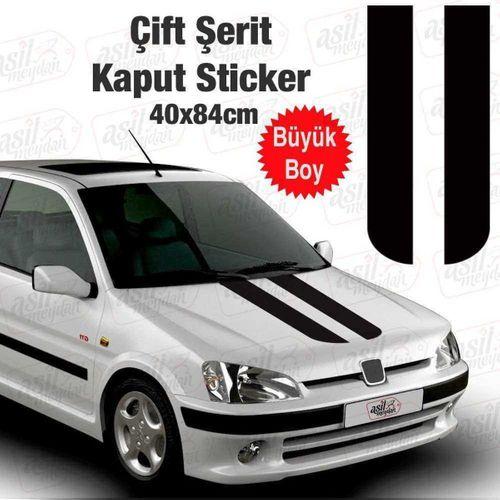Çift Şerit Kaput Siyah Sticker Oto Sticker, Araba, Etiket, Çıkartma, Modifiye, Tuning, Arma