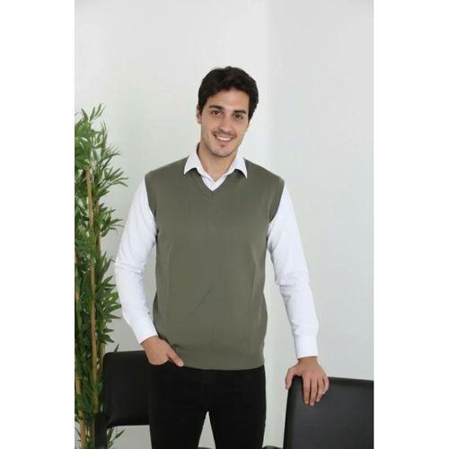 Erkek V Yaka Kolsuz Süveter Triko Kazak Yumuşak Dokulu Pamuklu Ince Dokuma Rahat Regular Kalıp - Haki