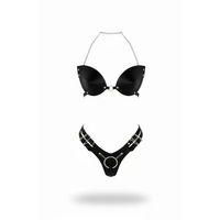 Siyah Harness Takım Suni Deri Zincir Detaylı Bralet - Brf1223