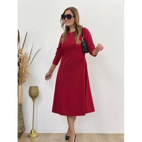 Kadın Uzun Truvakar Kol Bisiklet Yaka Midi Modal Elbise
