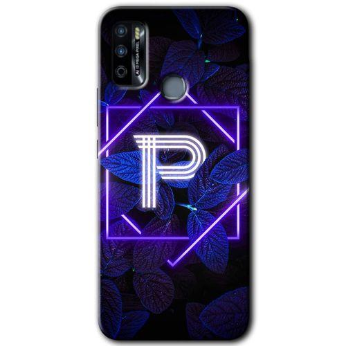 İnfinix Hot 9 Play Kılıf HD Desen Baskılı Arka Kapak - Dark Neon Yaprak P Harfi