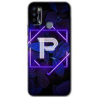 İnfinix Hot 9 Play Kılıf HD Desen Baskılı Arka Kapak - Dark Neon Yaprak P Harfi