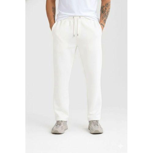 Erkek Üç Iplik Kışlık Pamuklu Ovarsize Bağcıklı Düz Paça Cepli Eşofman Altı Spor Rahat Model - Beyaz