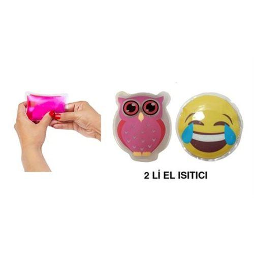 Gülen Emoji Pembe Baykuş Cep Sobası,El Isıtıcı,2 Adet Sıcak Su Torbası Pvc 9Cm