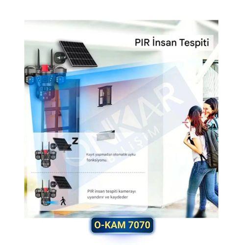 Okam 7070 Solar Güneş Enerjili 4G Sim Kartlı eSim Destekli 9MP 3 Lens Güvenlik Kamerası
