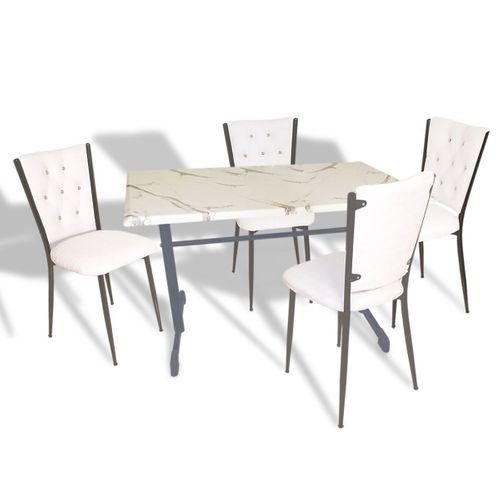 Dockers Halley - Kapitoneli Mutfak Masa Takımı - 80x120 (Werzalit, Wermodin veya Allzalit Tabla) - Afyon Mermer-Beyaz