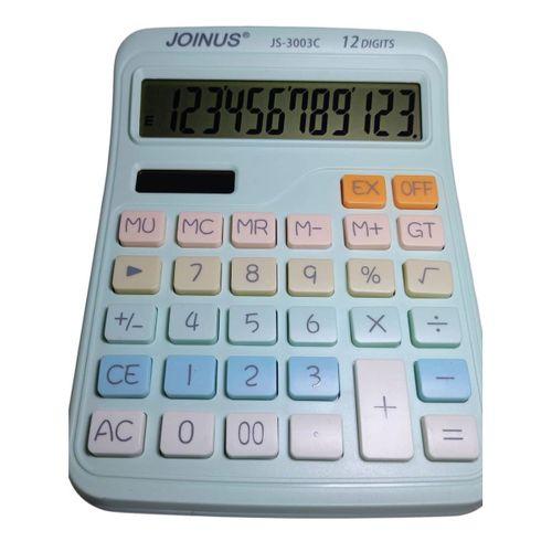 JOINUS JS-3003 - 12 HANE HESAP MAKİNESİ ( Pilli / Güneş Enerjili) BUZ MAVİ / Renkli Tuş Takımı