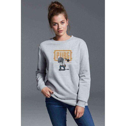Pubg Pan Baskılı Gri Kadın Sweatshirt