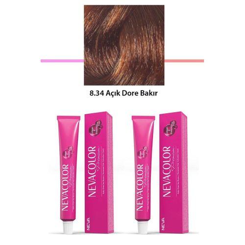 2 li Set Premium 8.34 Açık Dore Bakır - Kalıcı Krem Saç Boyası 2 X 50 g Tüp