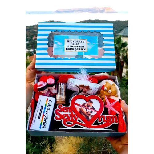 Doğum Günü Yıl Dönümü Sürpriz Hediyesi Sevgiliye Eşe Kız Arkadaşa Mavi Kutuda Hediyeler 1mini6lüks9