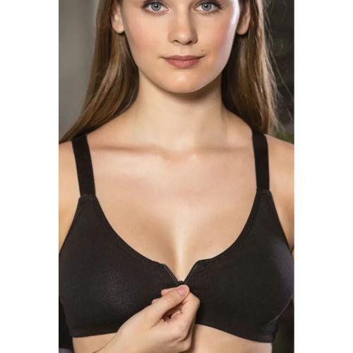 Siyah Önden Fermuarlı Pamuklu Sütyen,günlük Ve Medikal Kullanım İçin, Kadın İç Giyim