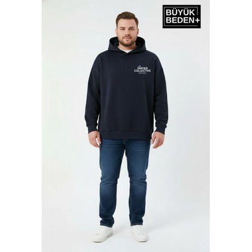Erkek Büyük Beden Hoodie –Rahat Kalıp Konforlu Unified Baskılı Sweatshirt SPR26BSW968