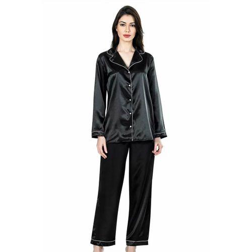 Siyah İkili Saten Gecelik Pijama Takımı 7647