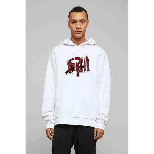 Death Logo Baskılı Beyaz Erkek Kapşonlu Sweatshirt