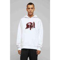 Death Logo Baskılı Beyaz Erkek Kapşonlu Sweatshirt