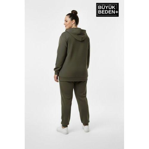 Kadın Büyük Beden Kapüşonlu Fermuarlı N Baskılı Sweatshirt Hırka SPR26BHRK922