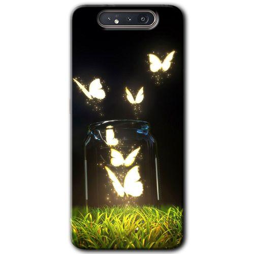 Samsung Galaxy A80 HD Baskılı Kılıf + 9D Tam Ekran Koruyucu - Işıklı Kelebekler