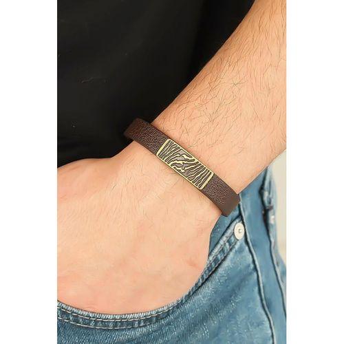 Eskitme Metal Zebra Aksesuarlı Kahverengi Deri Erkek Bileklik