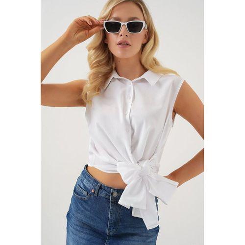 Sıfır Kol Önü Bağlamalı Gömlek 20340 - Beyaz