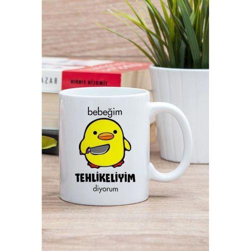 Seramik Beyaz Bebeğim Tehlikeliyim Diyorum Baskılı Kupa