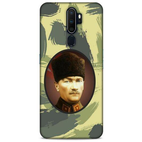 Oppo A9 2020 Kılıf Atatürk (17) Tasarım Kılıf Kamuflaj Koyu Yeşil