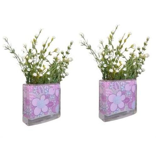 2 Adet Vazo Dahil,Vazoda Çiçek,Beyaz Yapay Çiçek,Vazo Dekoratif Pembe Çiçekli  10X15X3Cm