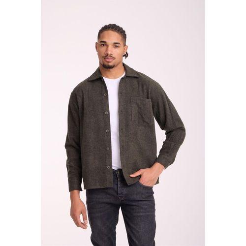 Frankel Kaşe Kumaş Tek Cepli Relaxed Fit Erkek Gömlek - Haki