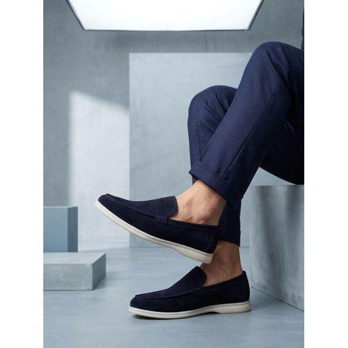 BA0252 %100 İçi Dışı Hakiki Deri Erkek Lacivert Süet Casual Loafer Termo Taban Ayakkabı