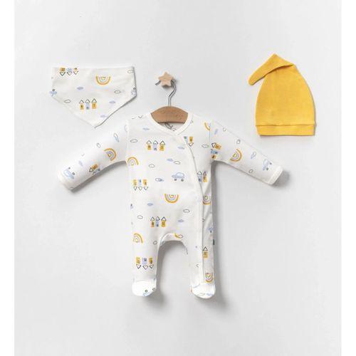 Araba Desenli Sarı 4'lü Erkek Bebek Tulumu