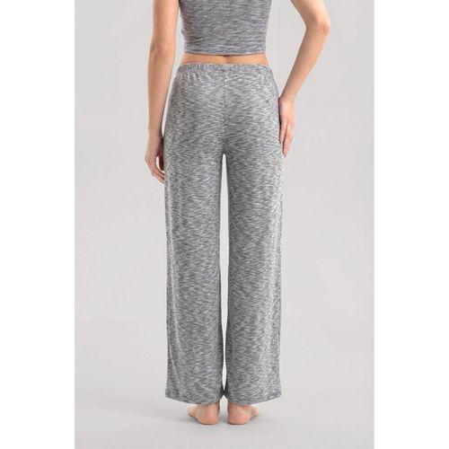 Kadın Gri V Yaka Yumuşak Dokulu Pijama Takımı Rahat Günlük Ev Giyim Seti