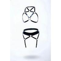 Siyah Harness Takım Deri Metal Halka Detaylı Vücut Kemeri - Brf152