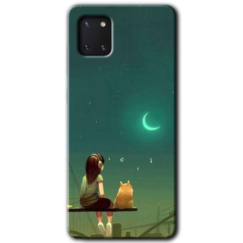 MRCİLETİSİM Samsung Galaxy Note 10 Lite Kılıf Baskılı Kapak - Kedili Kız + 5D Tam Kaplayan Cam
