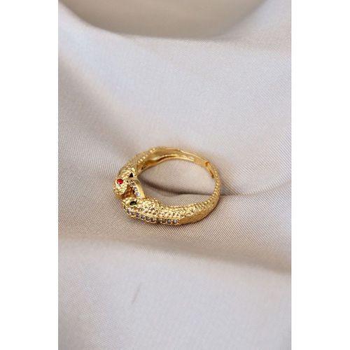 Renkli Gözlü Yılan Detaylı Zirkon Taşlı Ayarlamalı Yüzük