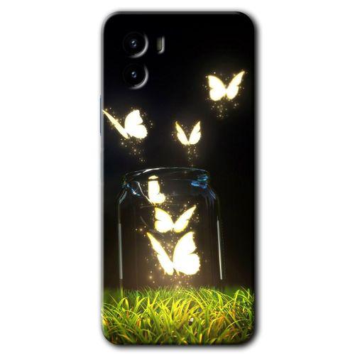 MRCİLETİSİM Vivo Y15s Kılıf HD Desen Baskılı Arka Kapak + Temperli Cam - Işıklı Kelebekler