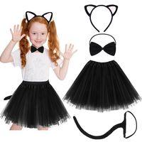 Beyaz Kulaklı Kedi Kostüm Seti - Tütü, Taç, Papyon, Kuyruk