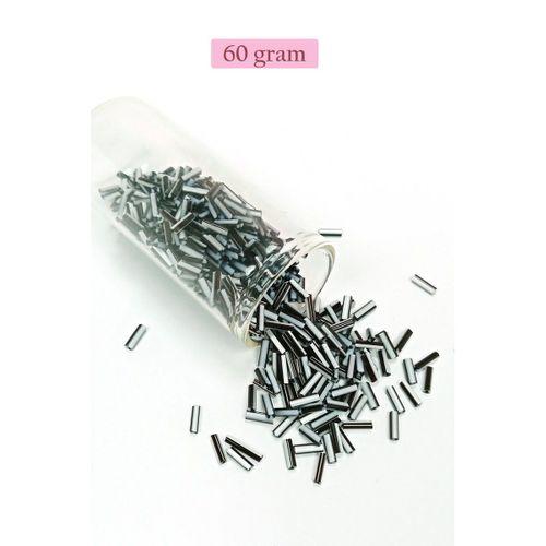 Uzun Boru Kesme Boncuk Çap 2mm Uzunluk 10 mm - 60 Gram - Siyah Beyaz - BNC290