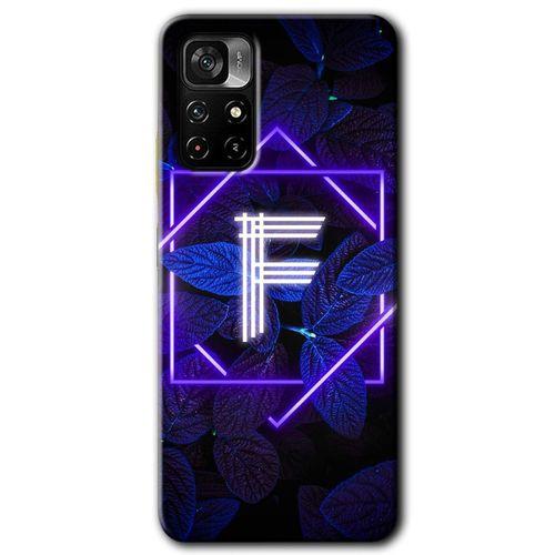 Redmi Note 11T Kılıf HD Desen Baskılı Arka Kapak - Dark Neon Yaprak F Harfi + Kırılmaz Cam