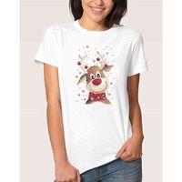 Watercolor Christmas Deer Kadın Beyaz Tshirt