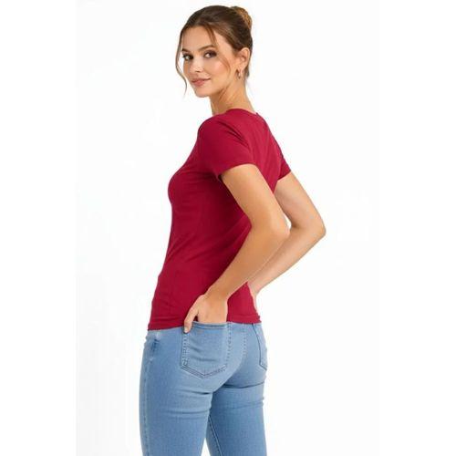 T-Shirt V Yaka Slim Fit Likralı Tişört Günlük Basic Body - Bordo