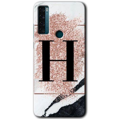 TCL 20 SE Kılıf HD Desen Baskılı Arka Kapak - Pembe Mermer Desenli H Harfi