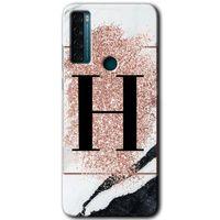 TCL 20 SE Kılıf HD Desen Baskılı Arka Kapak - Pembe Mermer Desenli H Harfi