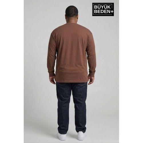 Erkek Büyük Beden Uzun Kollu 2 İplik Bisiklet Yaka Tişört SPR26BEA942