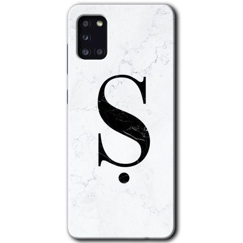 Samsung Galaxy A31 Kılıf Baskılı Kapak - Beyaz Mermer Desenli Ş Harfi +Tam Kaplayan Mat Seramik